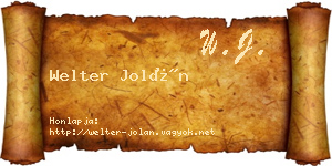 Welter Jolán névjegykártya