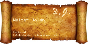 Welter Jolán névjegykártya